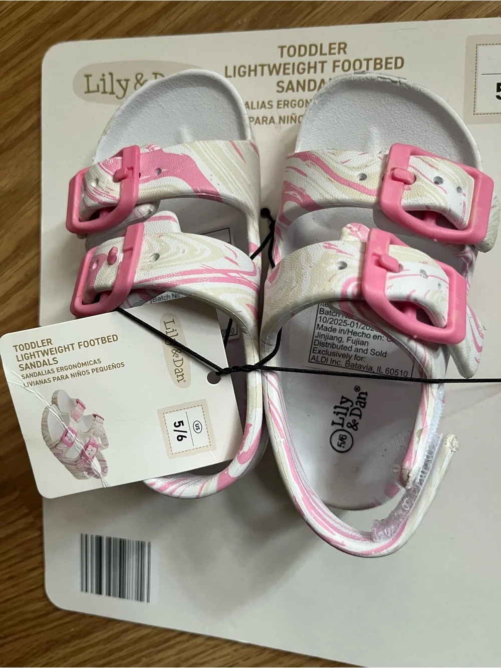 Lily & Dan Toddler Pink Marble Buckle Sandals